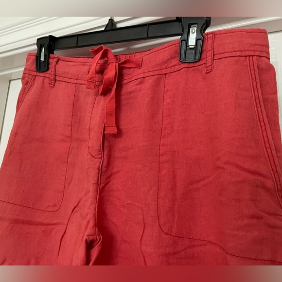Joe Fresh colored linen capri crops size 8. Bright salmon - Picture 2 of 5